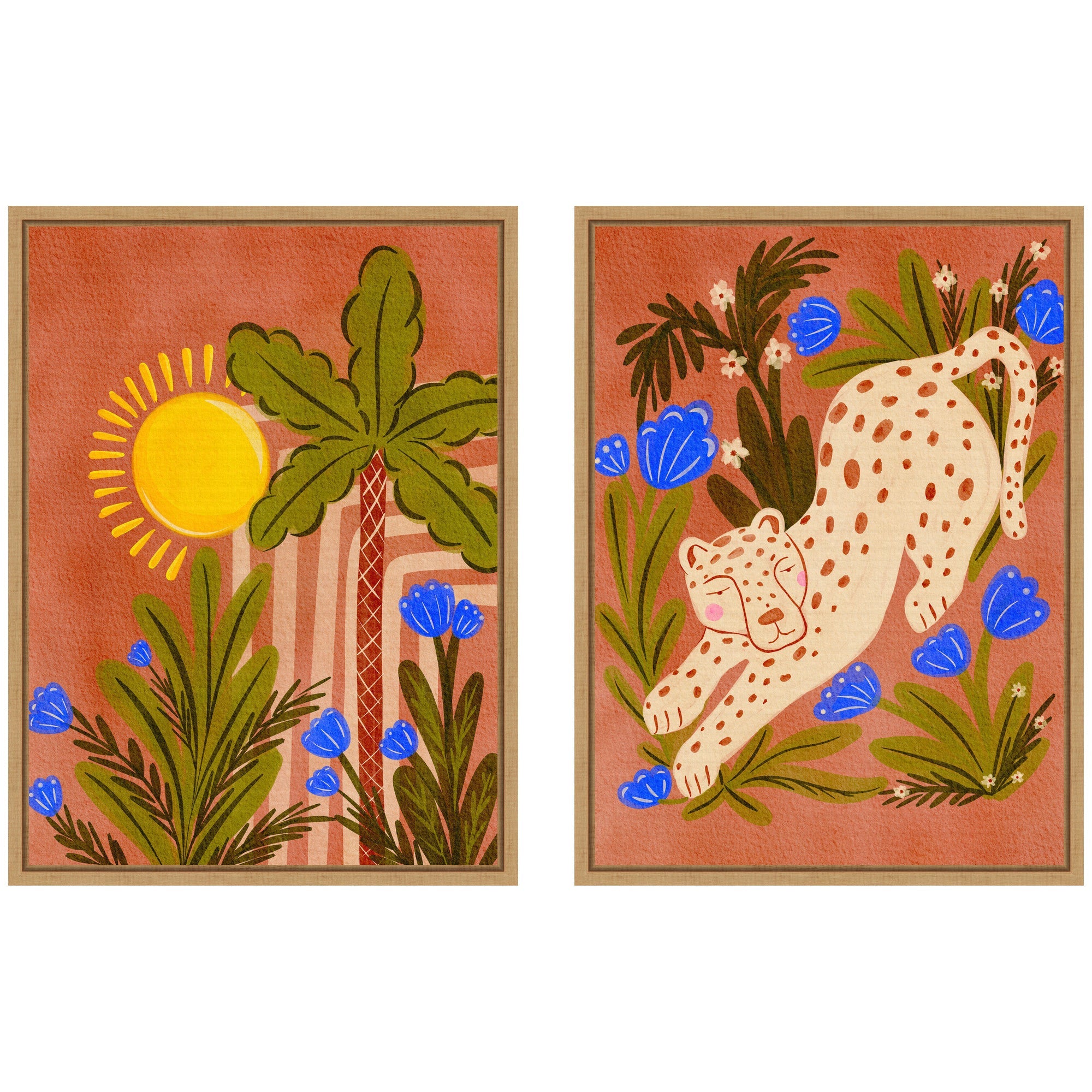 Sylvie Leopard inn Moroccan Forest Framed Canvas Art Set by Nikita Jariwala
