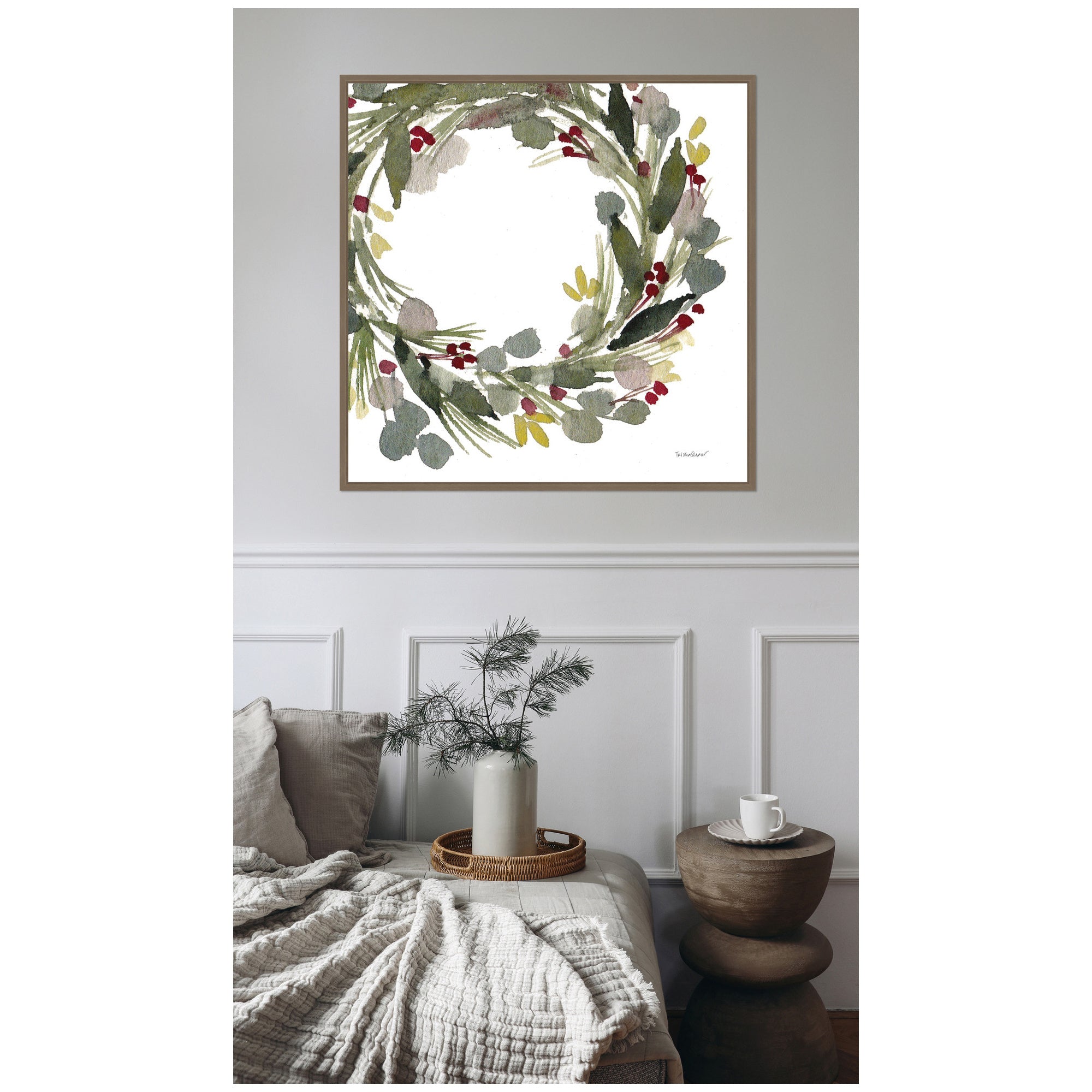 Sylvie Framed Canvas Loose Christmas Wreath by Patricia Shaw