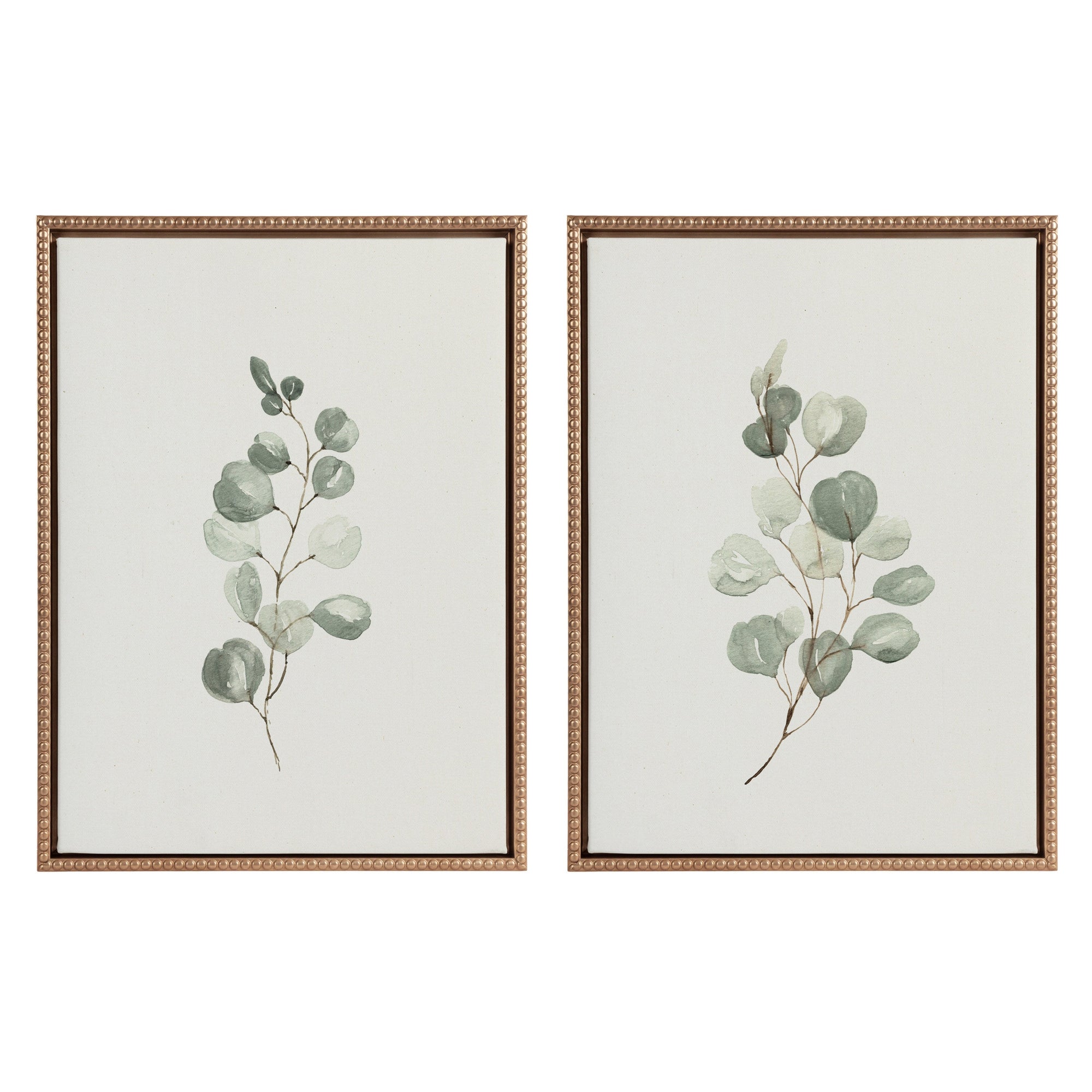 Sylvie Beaded Eucalyptus 4a and Eucalyptus 4b Framed Canvas Art Set