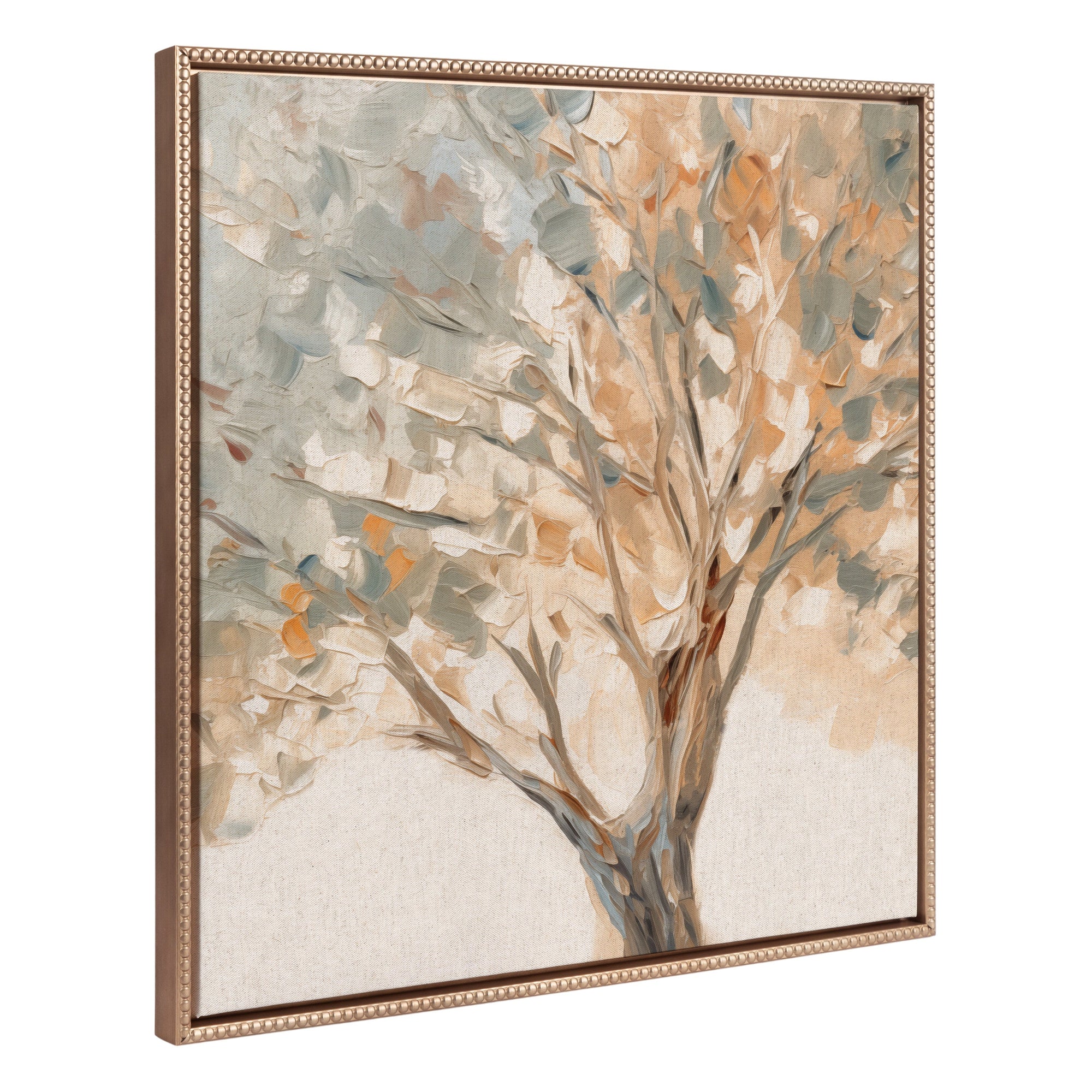 Sylvie Beaded Mediterranean Tree Framed Canvas featuring a Mediterranean tree in a gold vintage beaded frame