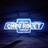 Chevrolet Font Classic Bowtie Logo Neon Sign featuring glowing neon on acrylic printed backing