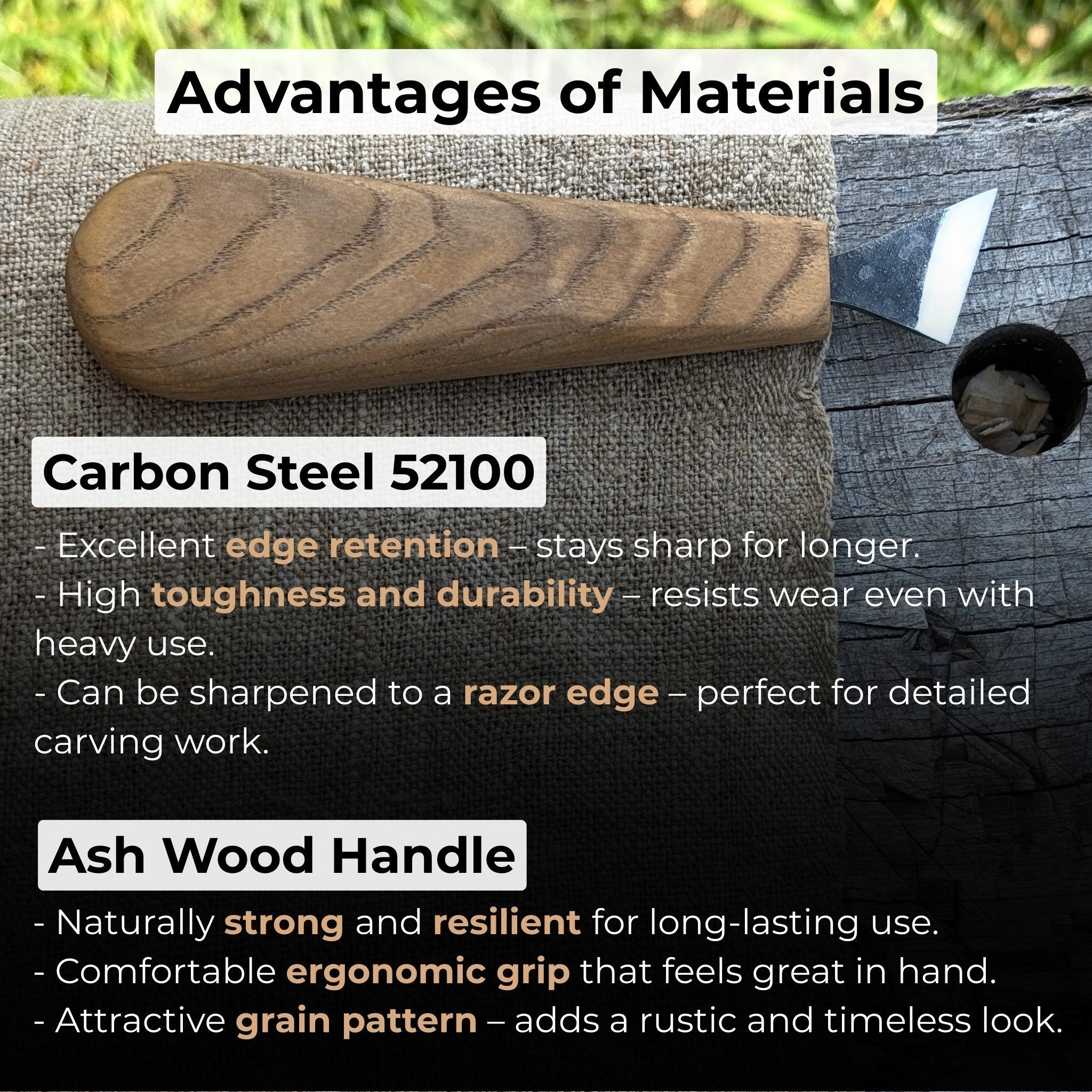 Sharky Forged Steel Tools Chip Carving Knife with 2.5 cm blade and wooden handle