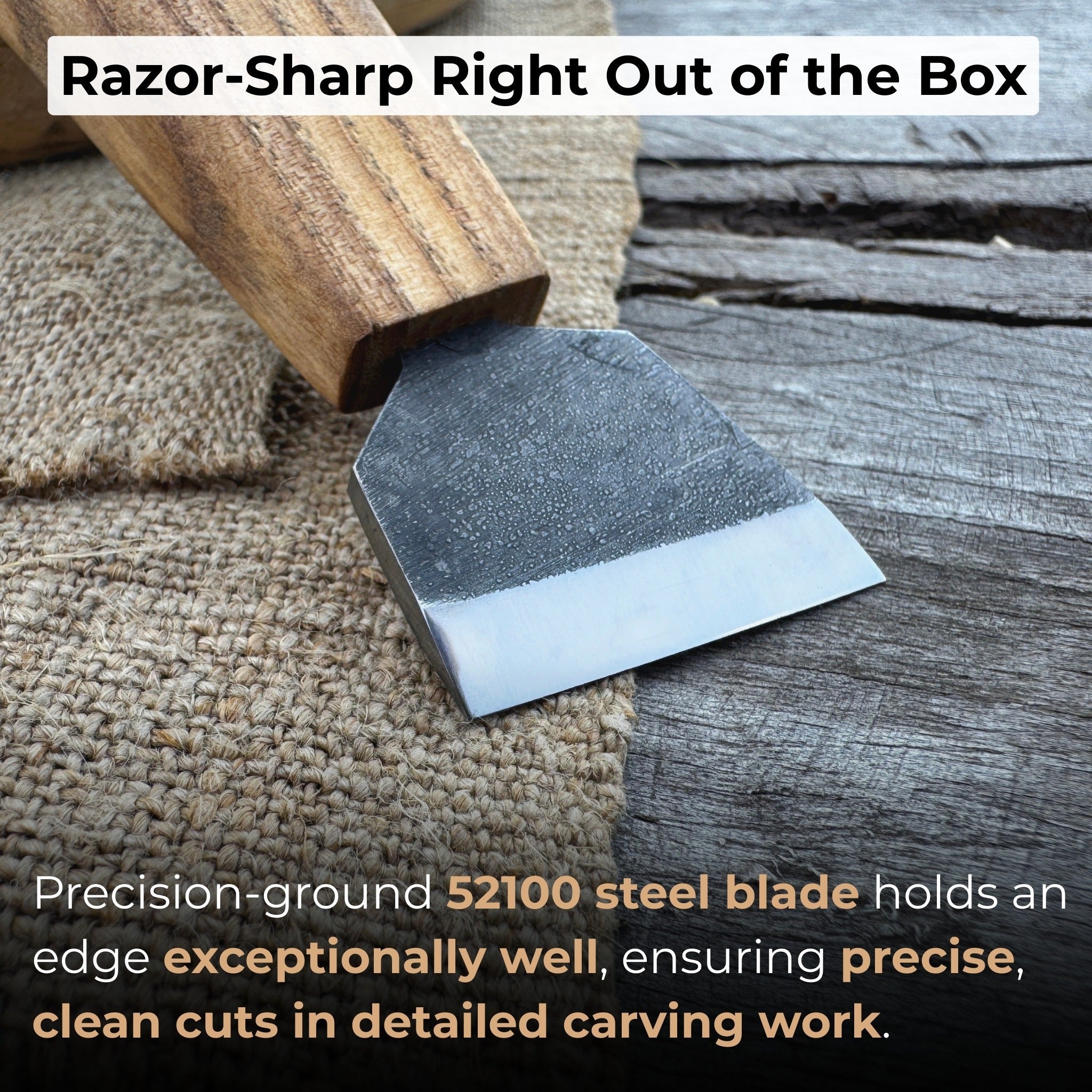 Chip Carving Knife with 3 cm blade and ash wood handle by Sharky Forged Steel Tools