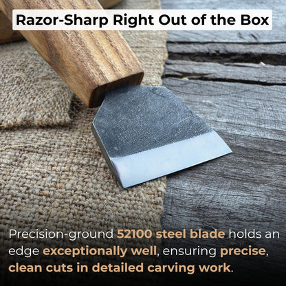 Chip Carving Knife with 3 cm blade and ash wood handle by Sharky Forged Steel Tools