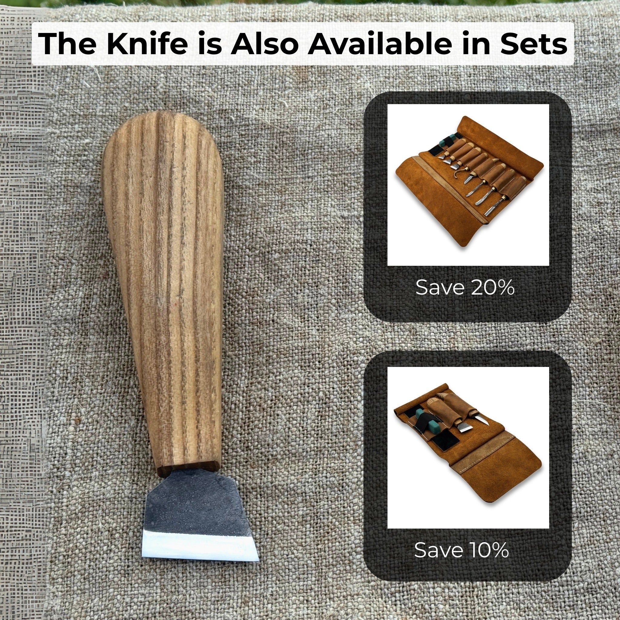 Chip Carving Knife with 3 cm blade and ash wood handle by Sharky Forged Steel Tools