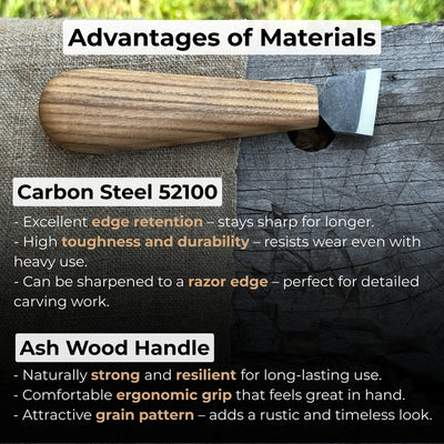 Chip Carving Knife with 3 cm blade and ash wood handle by Sharky Forged Steel Tools