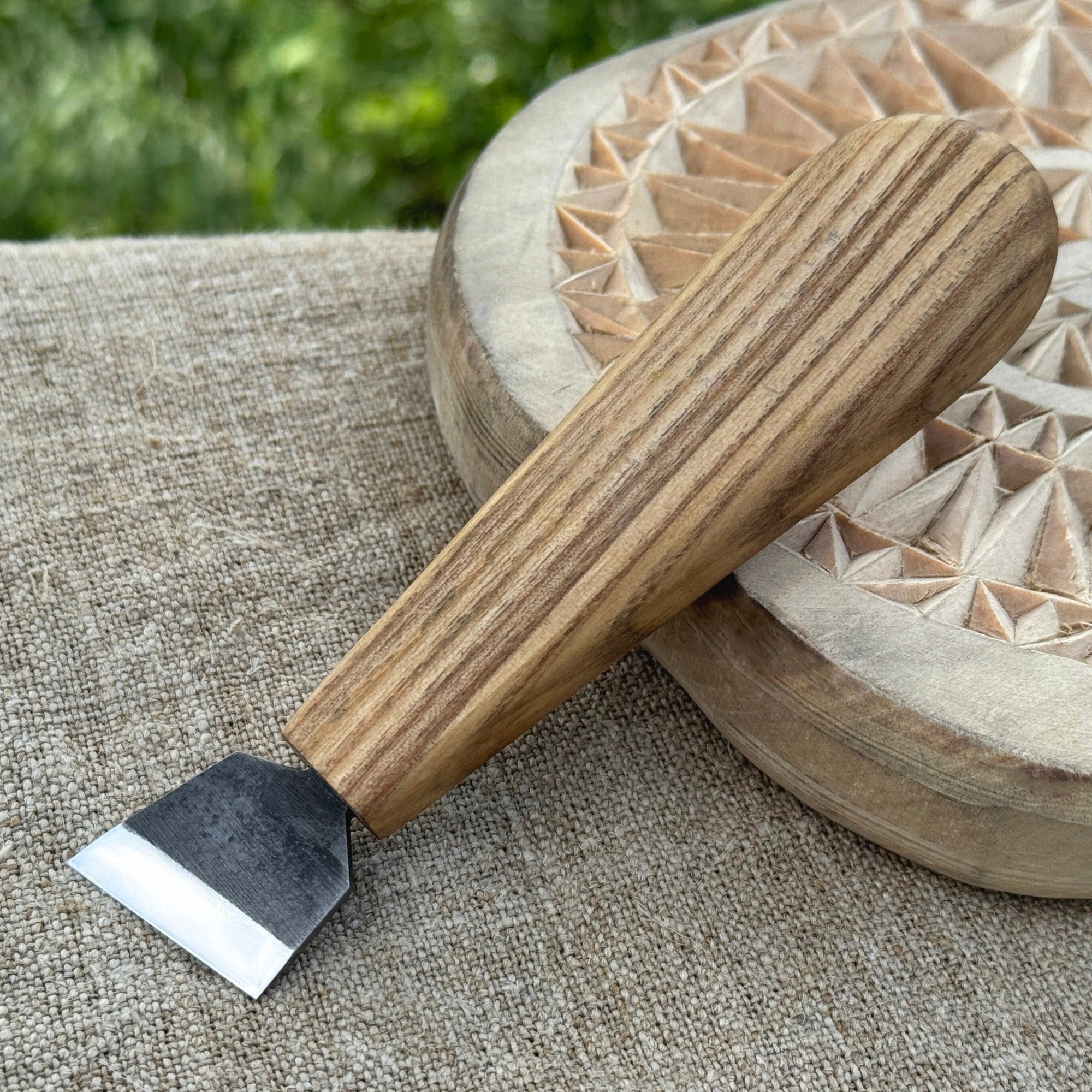 Chip Carving Knife with 3 cm blade and ash wood handle by Sharky Forged Steel Tools
