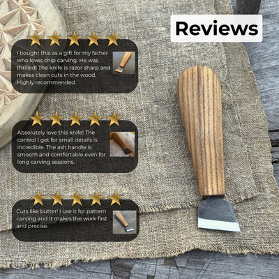 Chip Carving Knife with 3 cm blade and ash wood handle by Sharky Forged Steel Tools