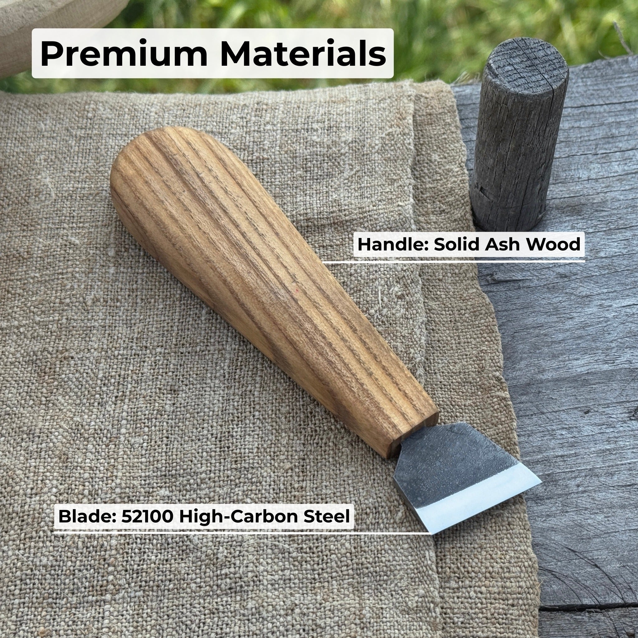 Chip Carving Knife with 3 cm blade and ash wood handle by Sharky Forged Steel Tools