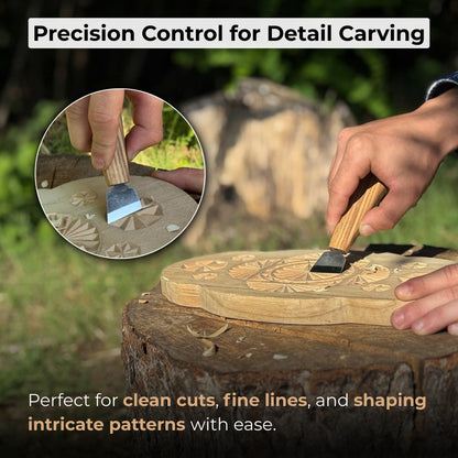 Chip Carving Knife with 3 cm blade and ash wood handle by Sharky Forged Steel Tools