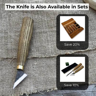 Sharky Forged Steel Tools hand-forged chip carving knife with ash wood handle