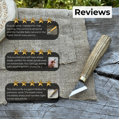 Sharky Forged Steel Tools hand-forged chip carving knife with ash wood handle