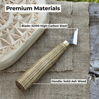 Sharky Forged Steel Tools hand-forged chip carving knife with ash wood handle