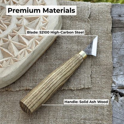 Sharky Forged Steel Tools hand-forged chip carving knife with ash wood handle