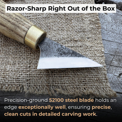 Sharky Forged Steel Tools hand-forged chip carving knife with ash wood handle