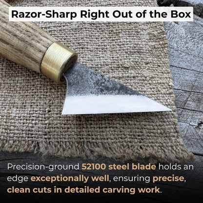 Sharky Forged Steel Tools hand-forged chip carving knife with ash wood handle