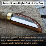 Hand-forged chip carving knife with ash wood handle and leather sheath