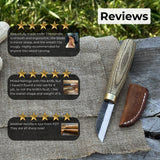 Hand-forged chip carving knife with ash wood handle and leather sheath