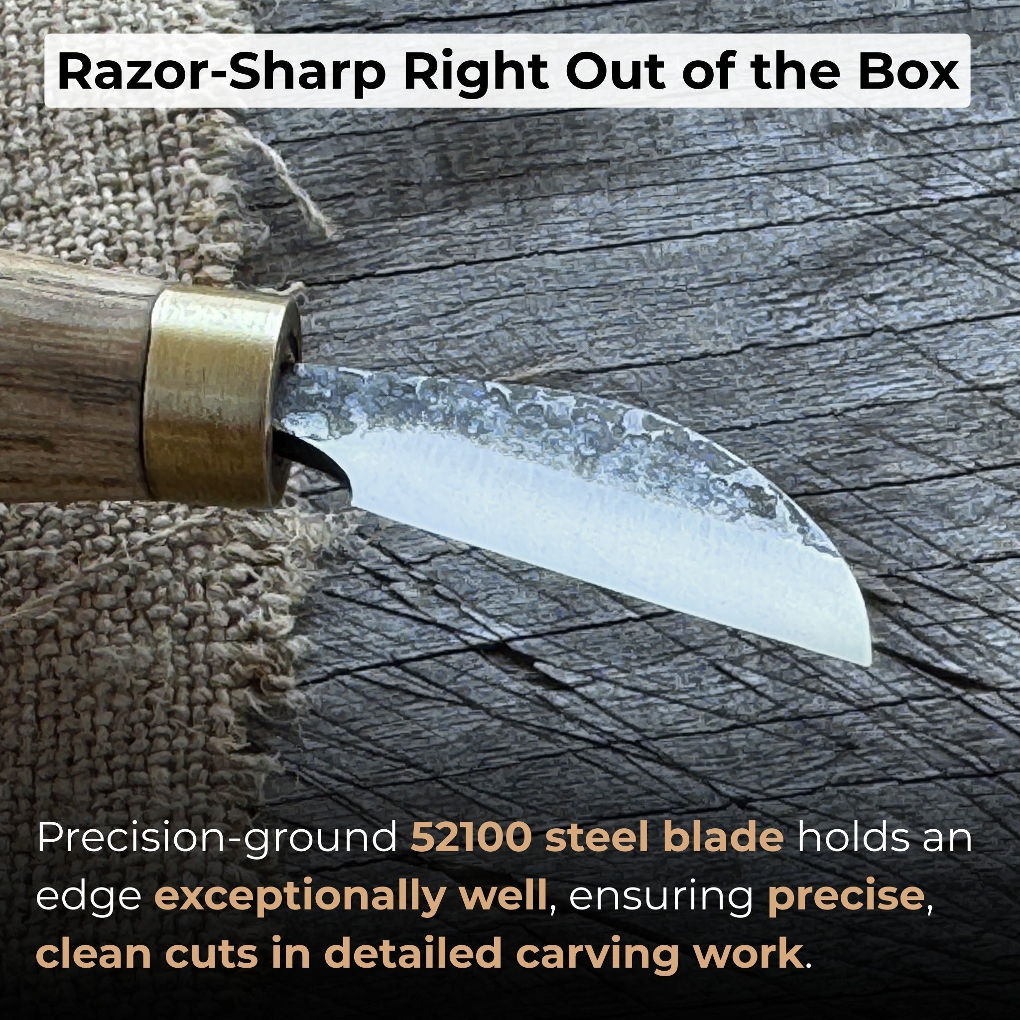 Hand-forged chip carving knife with 3 cm blade and ash wood handle