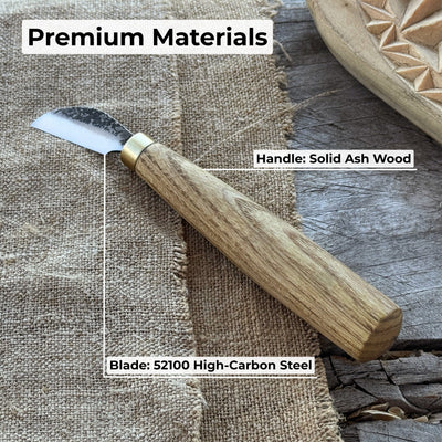 Hand-forged chip carving knife with 3 cm blade and ash wood handle