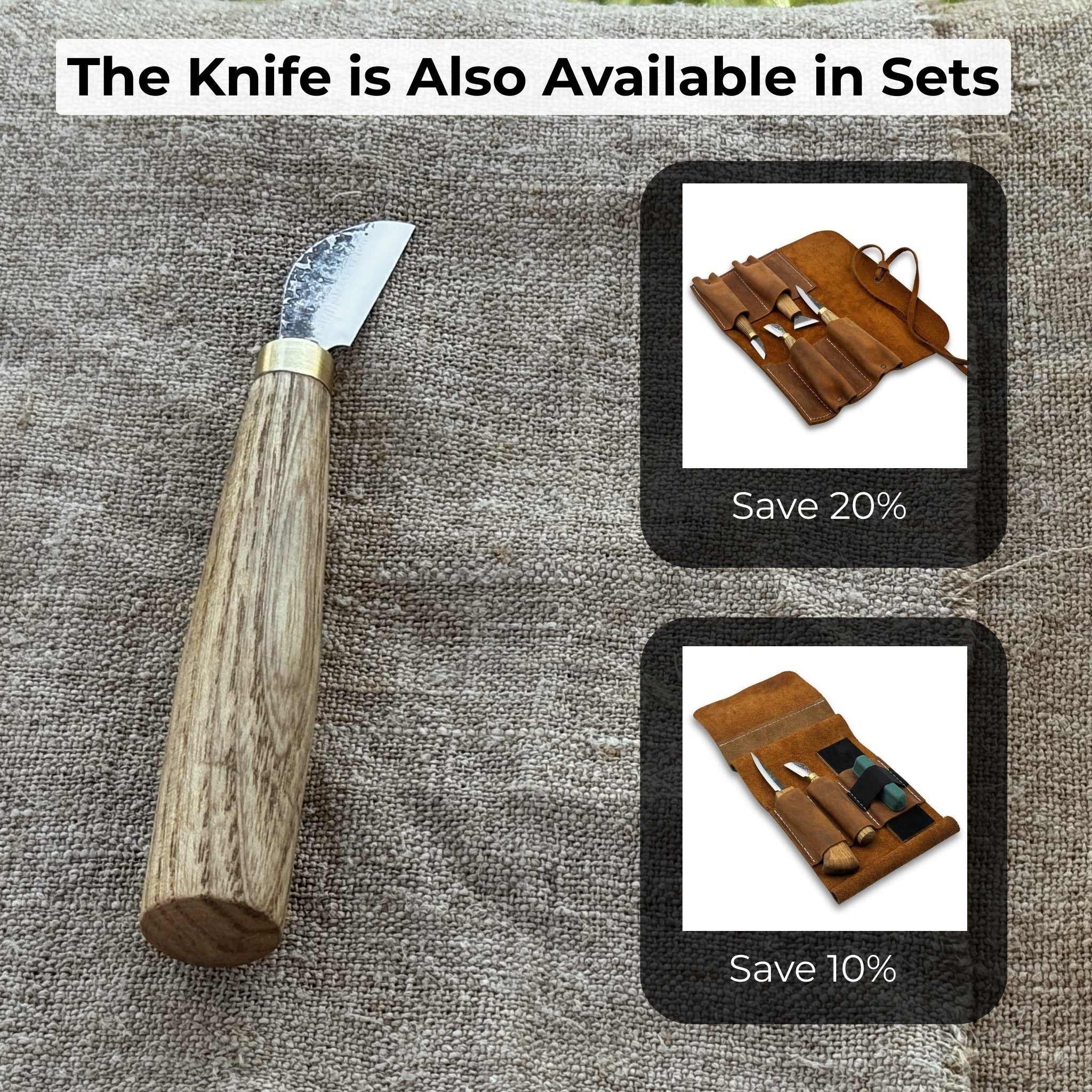 Hand-forged chip carving knife with 3 cm blade and ash wood handle
