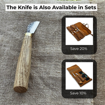 Hand-forged chip carving knife with 3 cm blade and ash wood handle