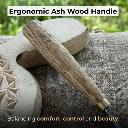 Hand-forged chip carving knife with 3 cm blade and ash wood handle