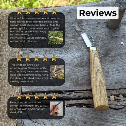 Hand-forged chip carving knife with 3 cm blade and ash wood handle