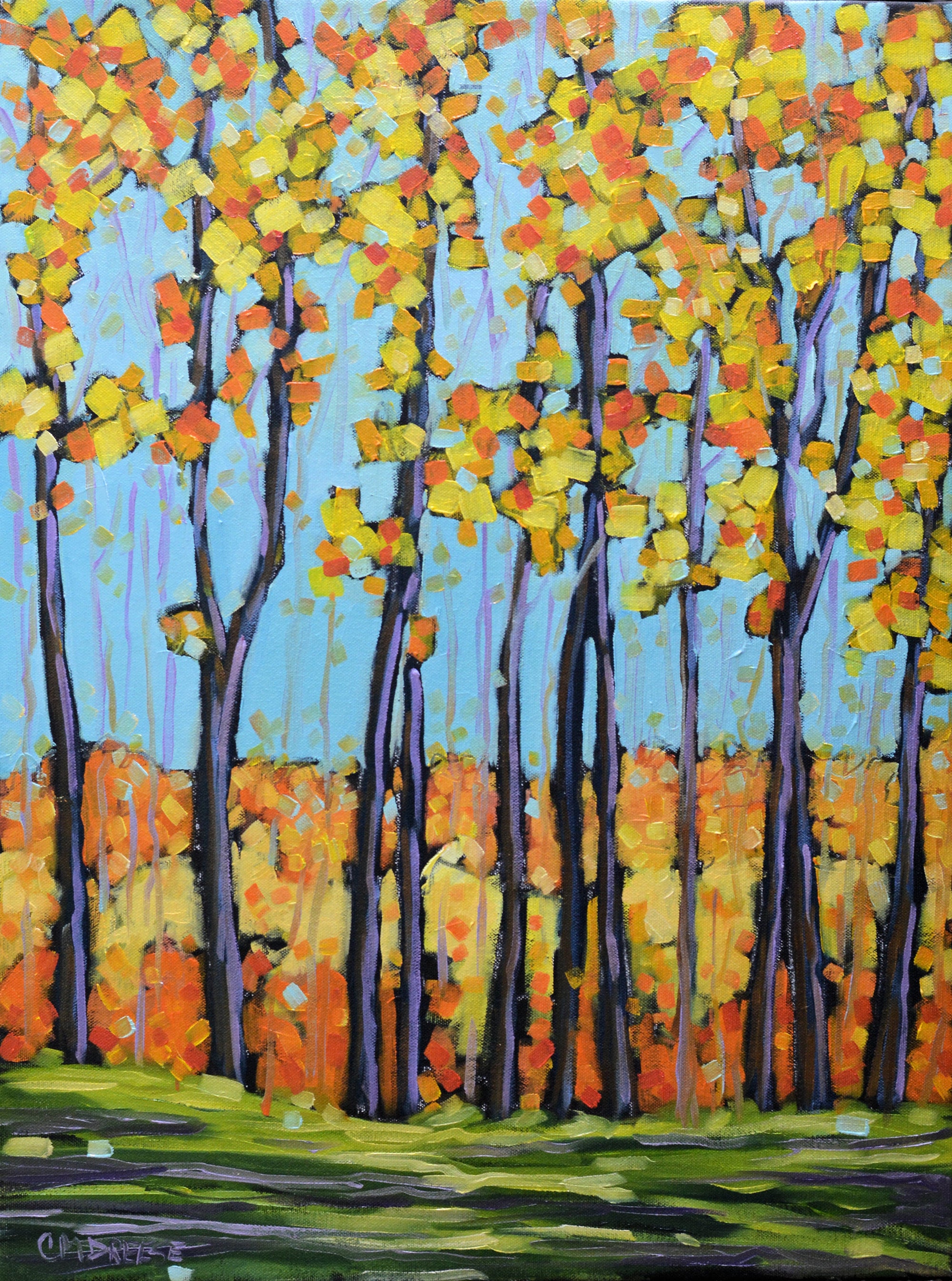 "Scenic Stroll Along the River" Autumn River Glass Art Print by Dreese Fine Art - Resin Society