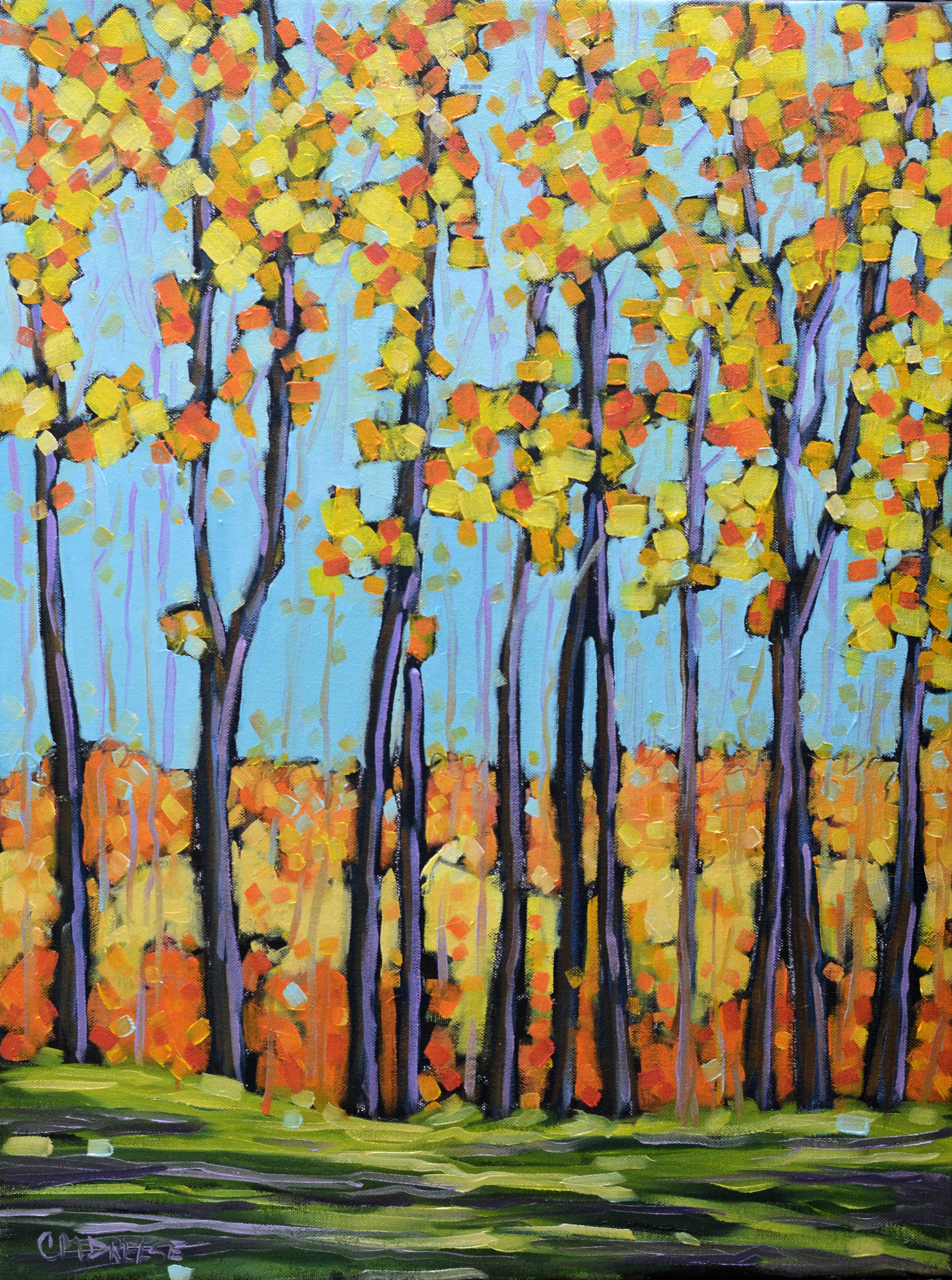 "Scenic Stroll Along the River" Autumn River Glass Art Print by Dreese Fine Art - Resin Society