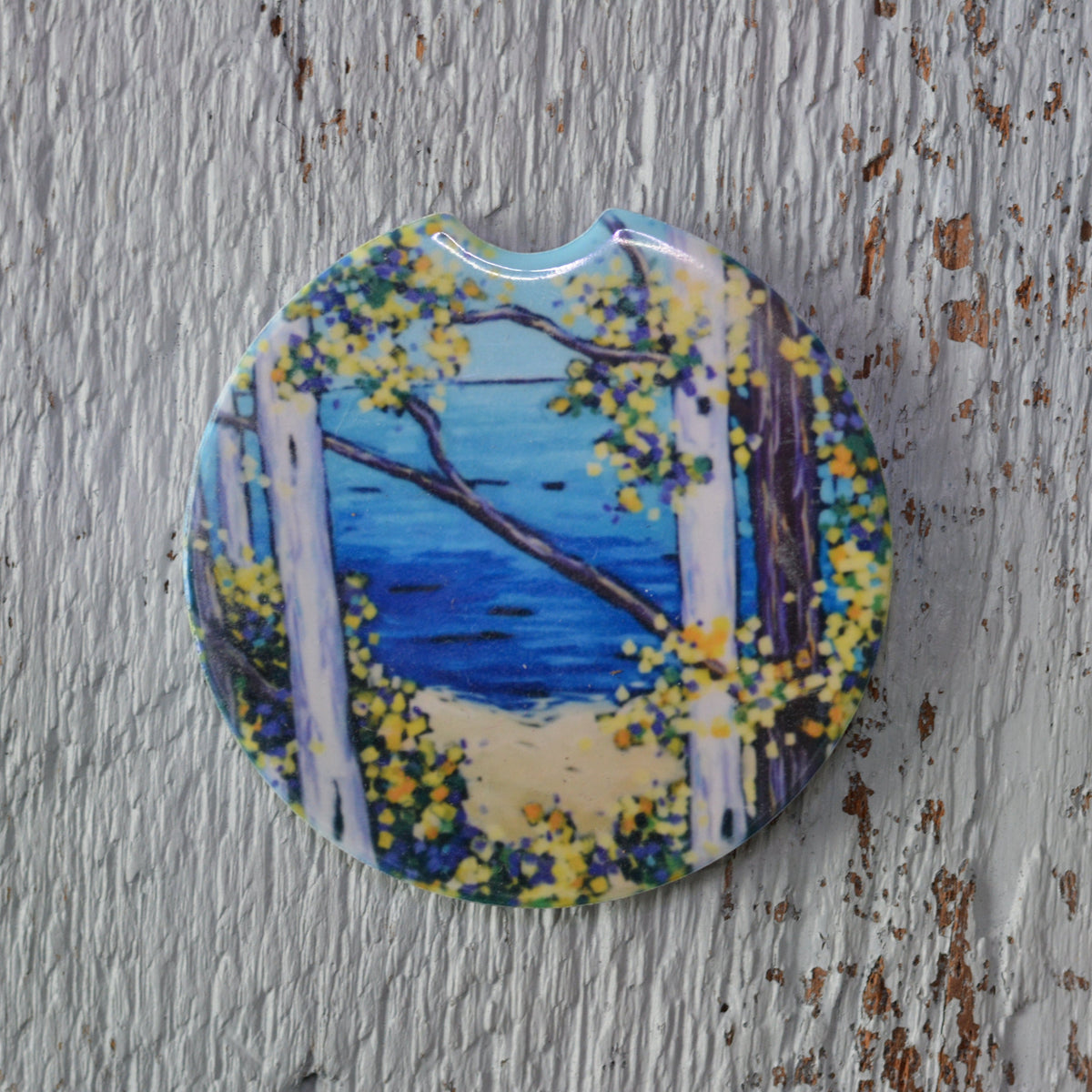 Car Coaster: Overlooking the Bluff. Birch Trees. Artist Christi Dreese by Dreese Fine Art - Resin Society