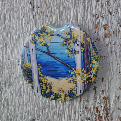 Car Coaster: Overlooking the Bluff. Birch Trees. Artist Christi Dreese by Dreese Fine Art - Resin Society