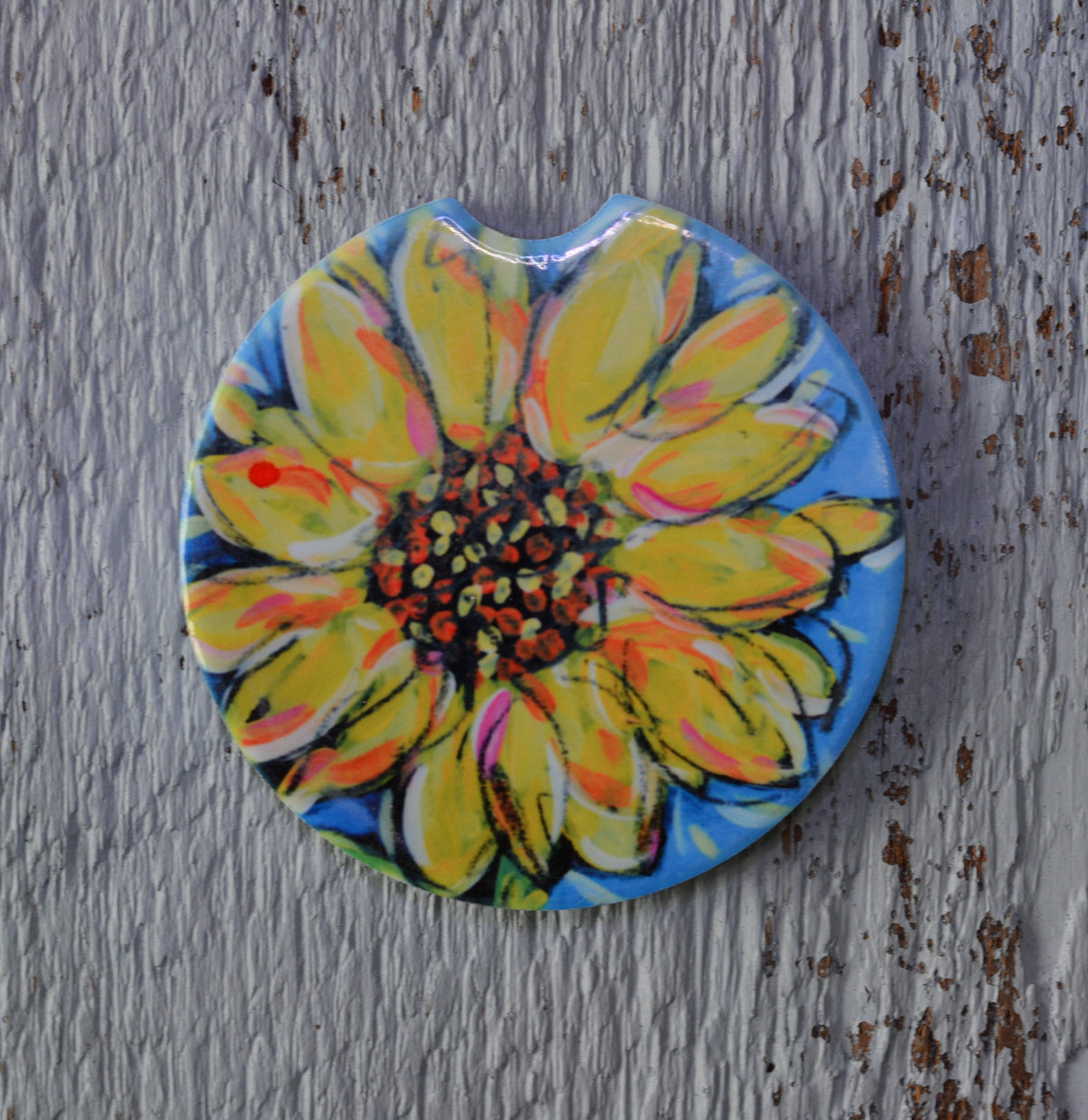 Car Coaster: Sunflower. Artist Christi Dreese. detail image - Resin Society