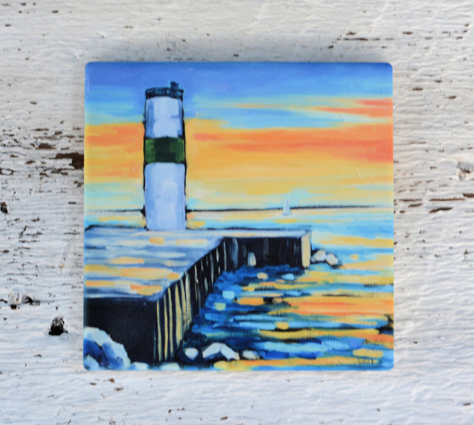 Coaster featuring the artwork Pentwater Lighthouse by Dreese Fine Art