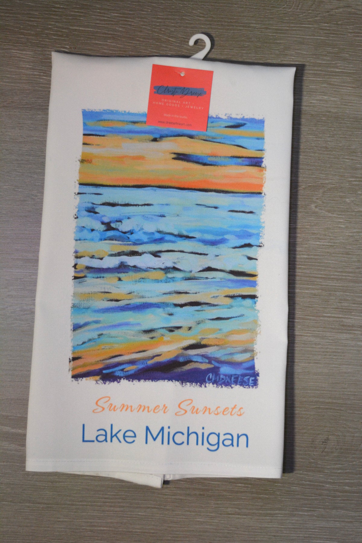 Dish Towel - "Summer Sunsets - Lake Michigan Kitchen Towel" detail image - Resin Society