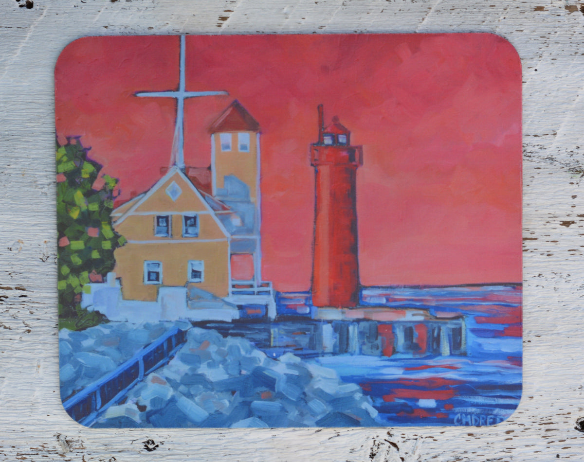 Mousepad: Muskegon Lighthouse. Sunset by Dreese Fine Art - Resin Society