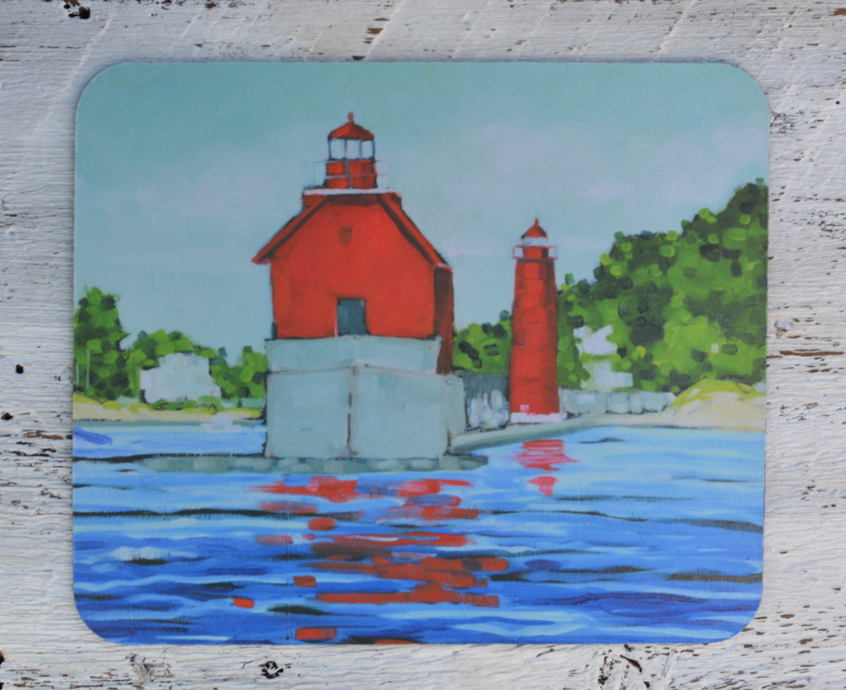Mousepad: Lake View, Grand Haven Lighthouse. by Dreese Fine Art - Resin Society