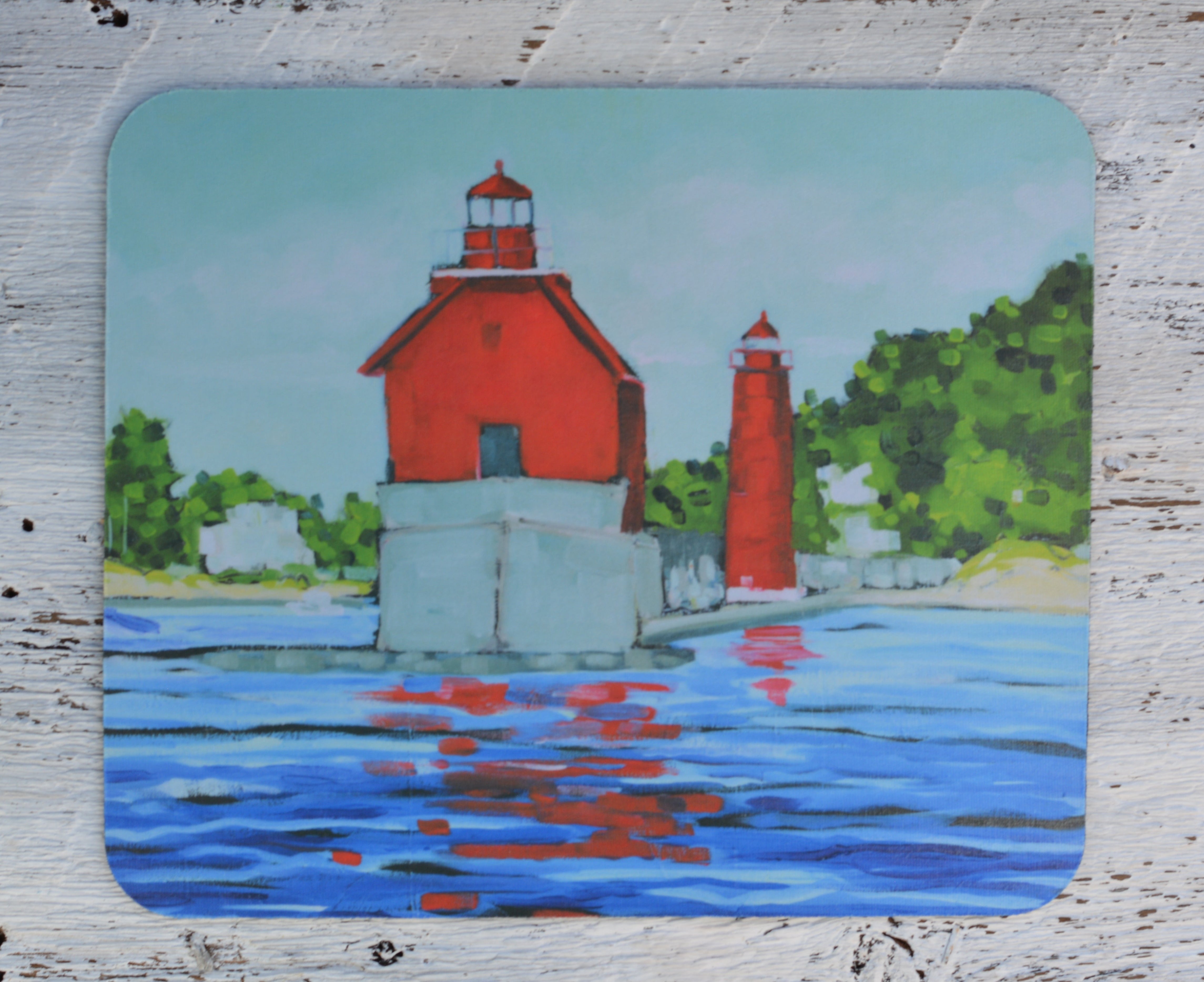 Mousepad: Lake View, Grand Haven Lighthouse. by Dreese Fine Art - Resin Society