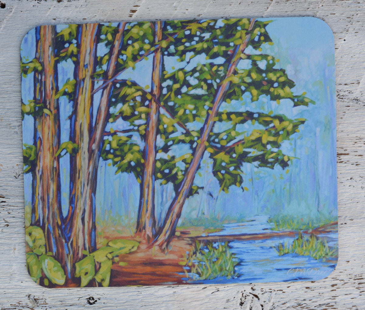 Mousepad: Hemlocks Along the River. Forrest. Water. by Dreese Fine Art - Resin Society