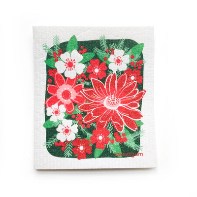Red Flowers Tea Towel + Poinsettia Swedish Dishcloth Bundle by sweetgum home, LLC - product image 2 for Resin Society