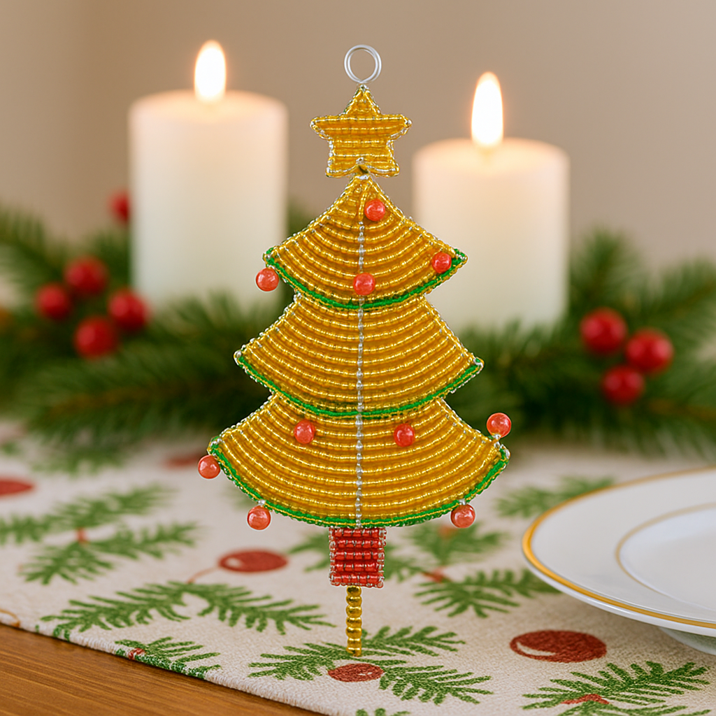 Beaded Christmas Tree with Star Ornament â€“ Handmade Holiday DÃ©cor by Haitian Artisans.