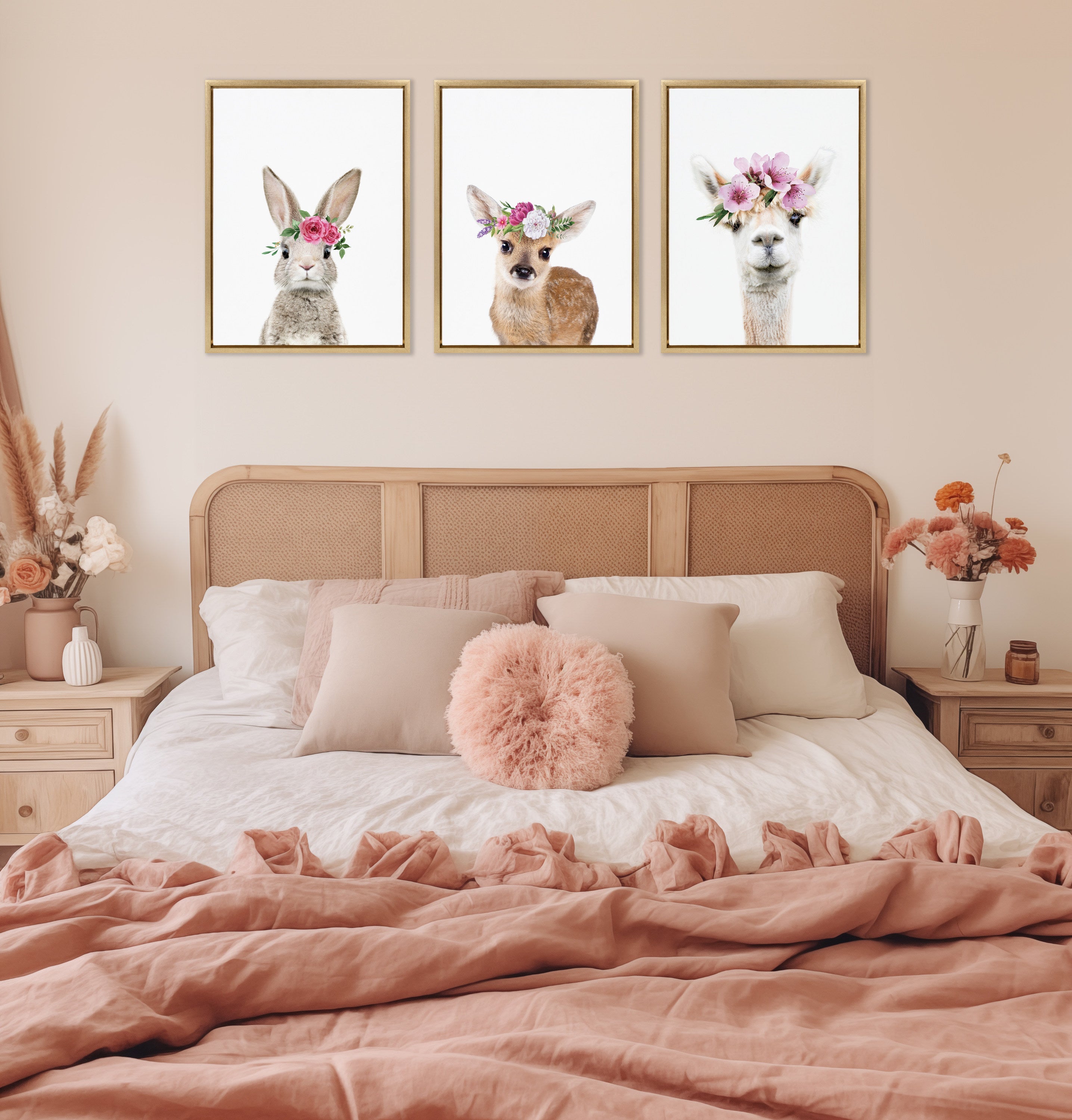 Sylvie Flower Crown Alpaca Framed Canvas by Amy Peterson Art Studio