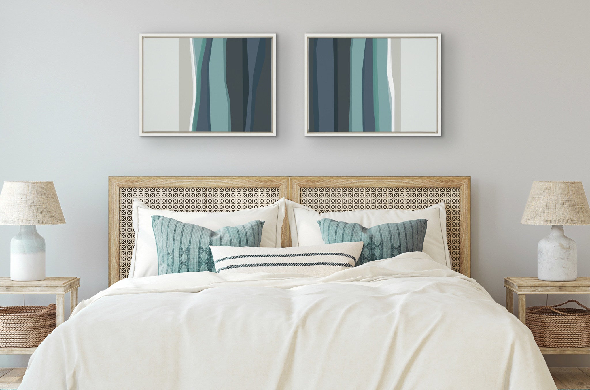 Sylvie Abstract Teal Beach Horizon Left and Right Framed Canvas by The by kateandlaurel - product image 6 for Resin Society