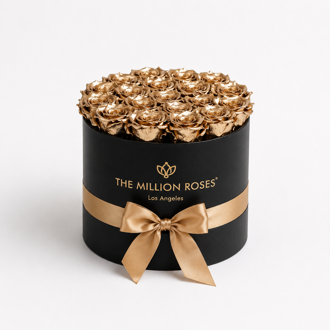 Classic Black Box from The Million Roses featuring 14-15 24K gold roses arranged in a black box