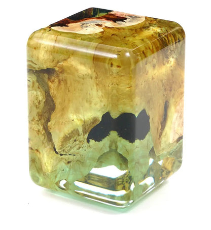 Handcrafted Resin Cube Side Table with epoxy wood finish in modern living room