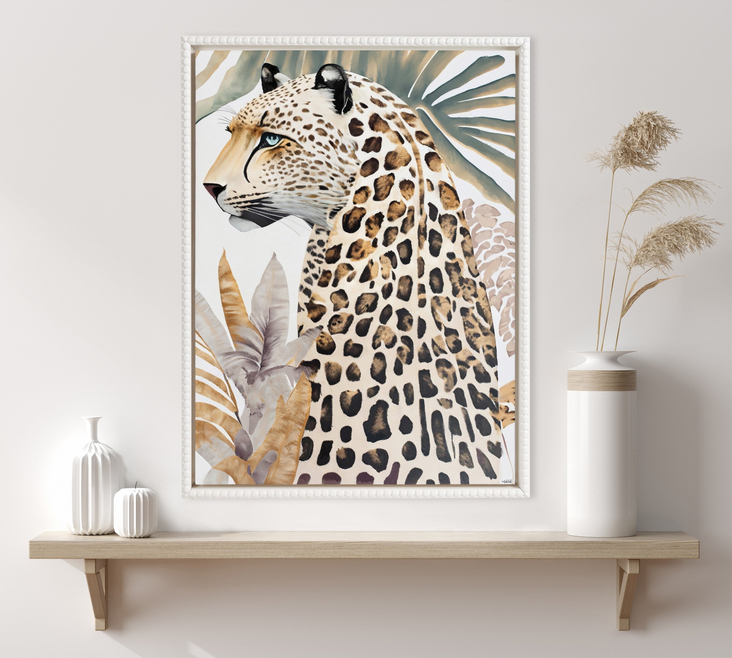 Sylvie Beaded Fern Cheetah Framed Canvas by Inkheart Designs