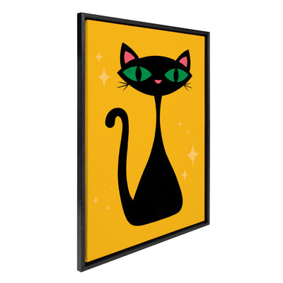 Sylvie Retro Cat Framed Canvas showing a retro-style cat with bold colors and a playful expression, framed in a modern white frame.