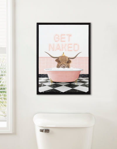 Sylvie Highland Cow Randal Neon Sign Bath Framed Canvas by Amy Peterson