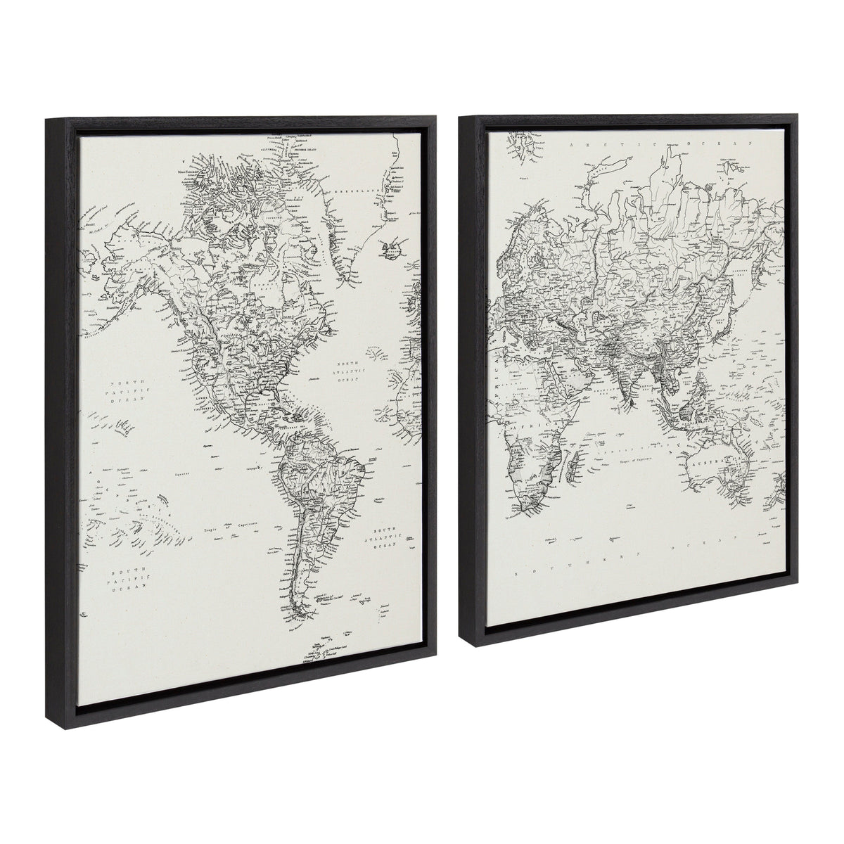 Sylvie Vintage Black and White World Map Framed Canvas Set by kateandlaurel - product image 2 for Resin Society