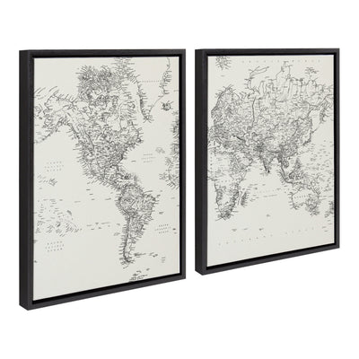Sylvie Vintage Black and White World Map Framed Canvas Set by kateandlaurel - product image 2 for Resin Society